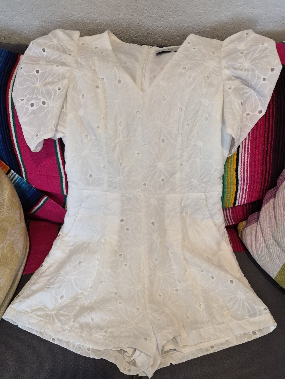 White Eyelet Puff-Sleeve Romper
